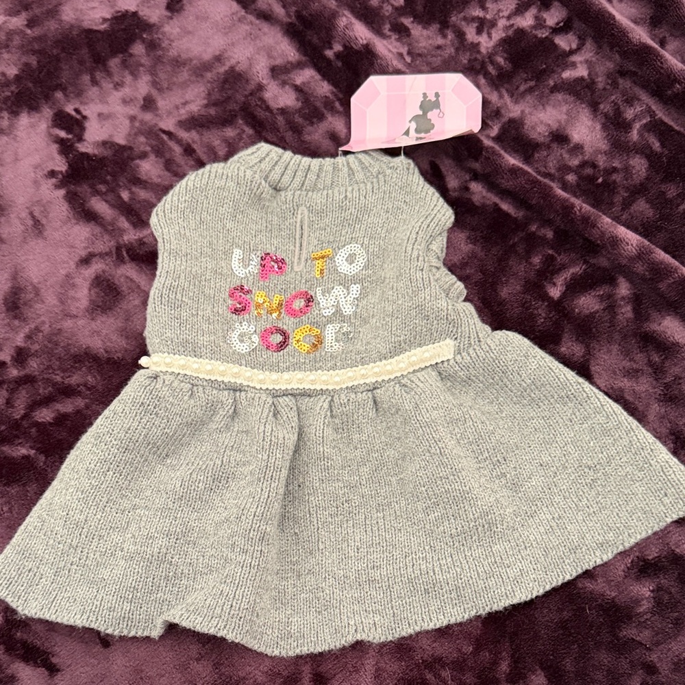 Gray Knit Dog Dress with Embroidered Colorful Lettering